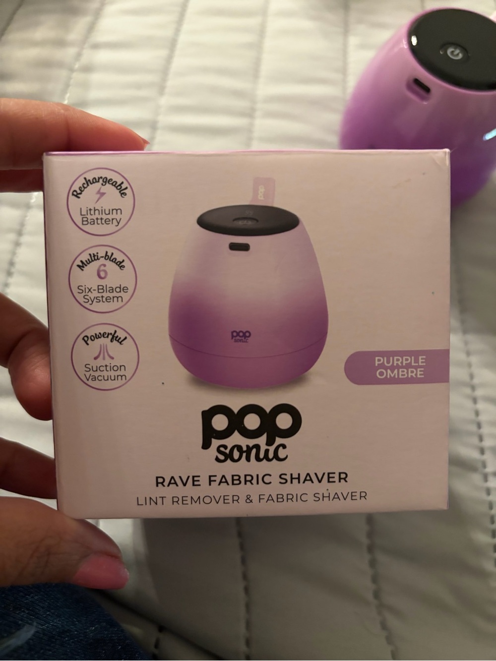PopSonic Purple Ombre Fabric Shaver - Rechargeable Lint Remover